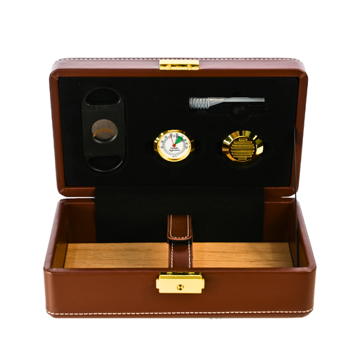 [Trvl-Humi-Kit-Brown/1] Travel Leather Humidor Set