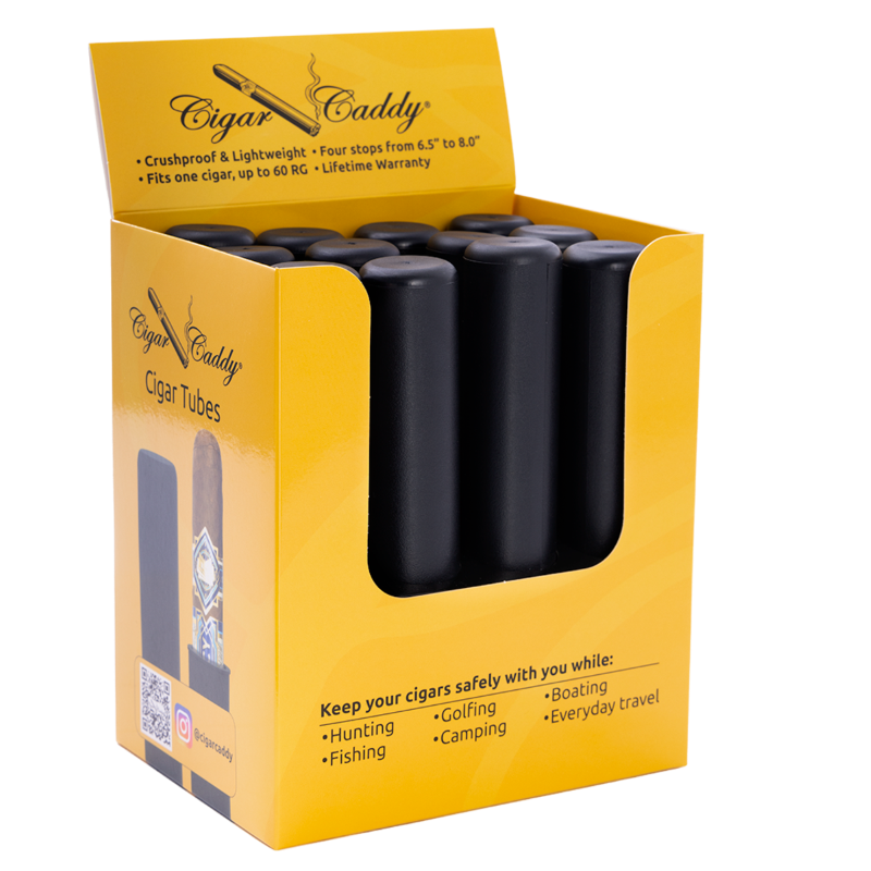 Cigar Caddy – 12ct Display Box, Crush-Proof Tubes