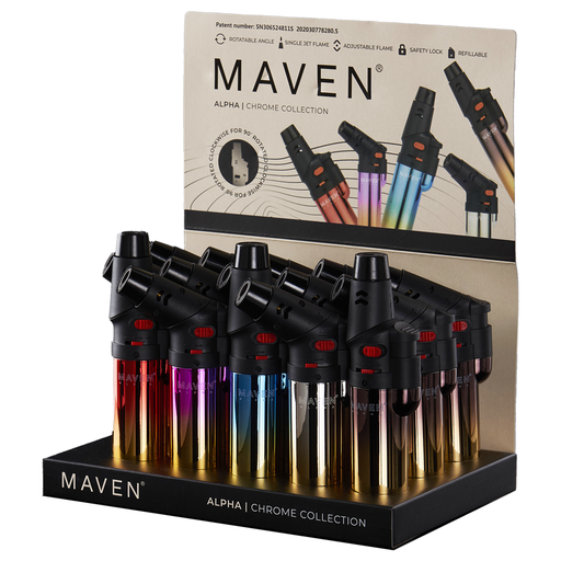 [MAVENALPHAPLUSCHROME/15] Maven Alpha+ Chrome Torch Lighters - 15ct