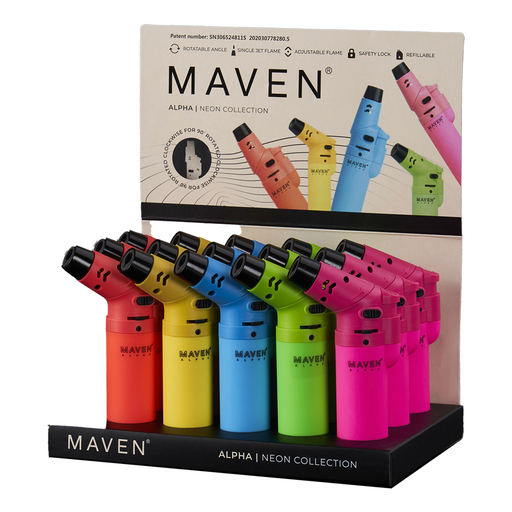 [MAVENALPHAPLUSNEON/15] Maven Alpha+ Neon Torch Lighters - 15ct