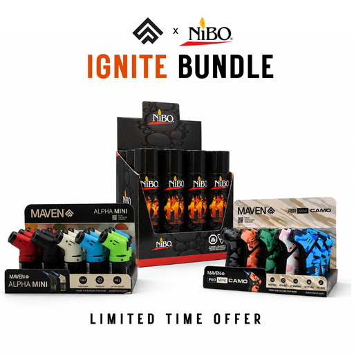[BUNDLEMAVENMINIBUTANE/03] Ignite Bundle- Maven Alpha Mini(15ct)+ Maven Pro Mini Camo(15ct)+ Nibo Butane(12ct)